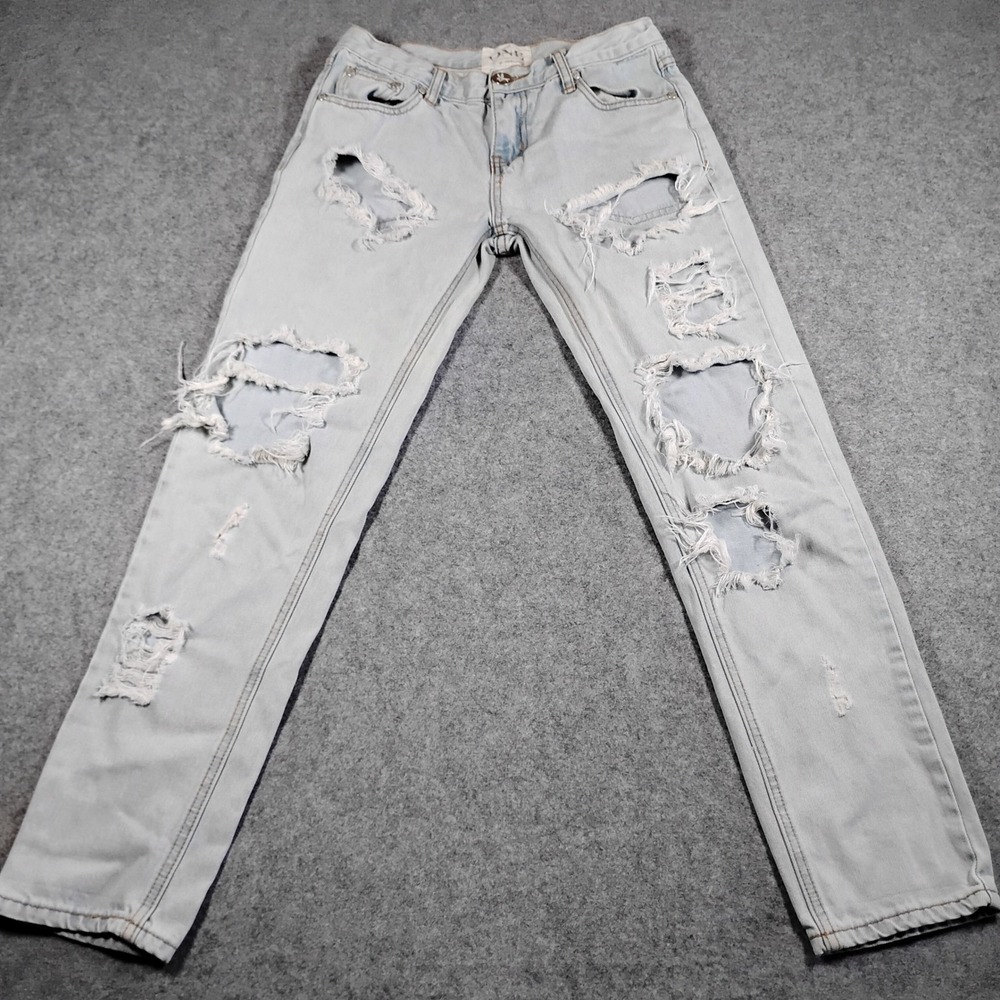One Teaspoon ONE Distressed Boyfriend Jeans Light Wash Blue Ripped Denim Size 26